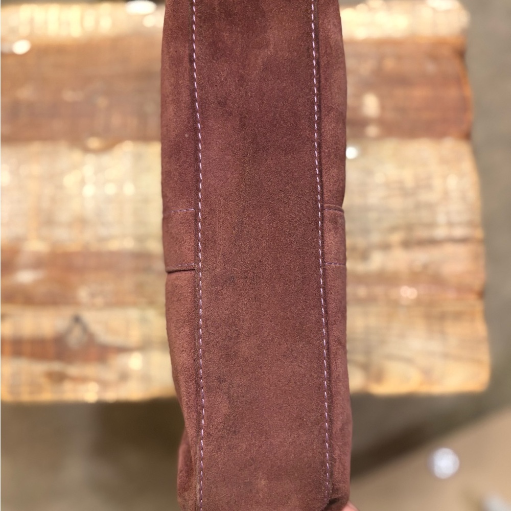 RARE Vintage Coach Hamptons 7470 Burgundy Suede Demi Baguette Hobo Bag Y2K - Picture 2 of 15